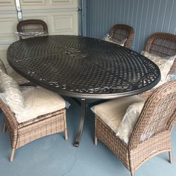 Outdoor patio 7 piece dining set, table with 6 chairs 