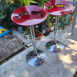 Set of 2 Adjustable Red Bar Stools – Modern Chrome