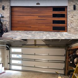 Garage door planks , steel with wood like colors , insulated, with windows !