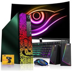 TechMagnet M83 Cobra Emerald Green Desktop – Intel Core i7 | 16GB DDR4 Ram | 512GB SSD | New 24 Inch Curved Monitor | Win 11 Pro – Computer Tower PC 
