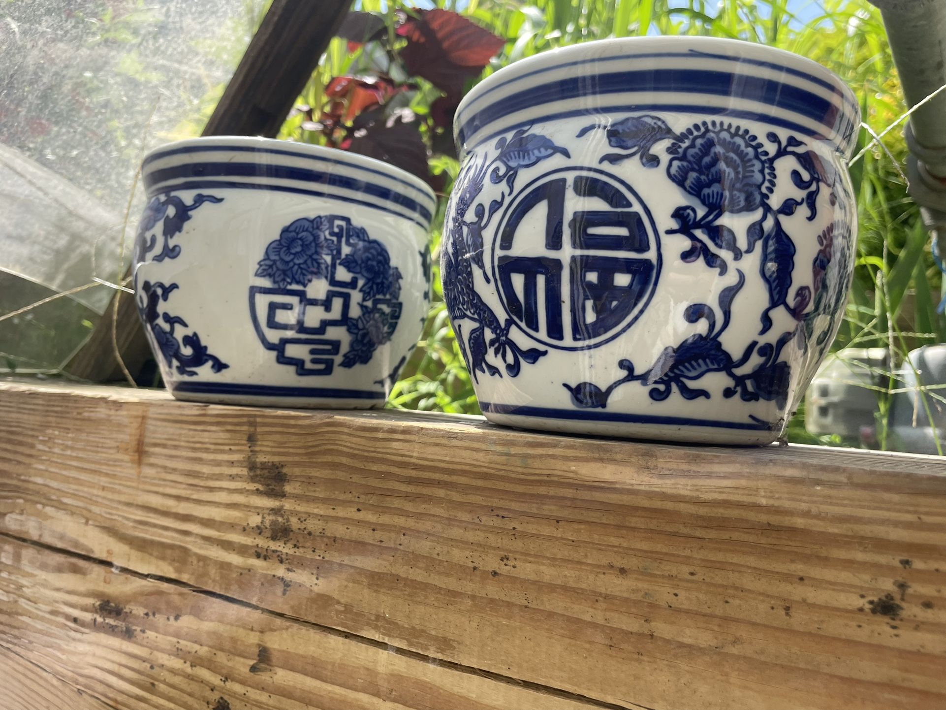 Decorative Pot / Blue And White Pots // Asian Decor Plant Pots 