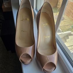 Christian Louboutin Tan Peep Toe Heels