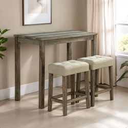 BROWN / BEIGE 3 PIECE DINING COUNTER TABLE SET STOOLS