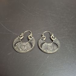 Antiqued Filigree Metalwork Hoop Earrings 