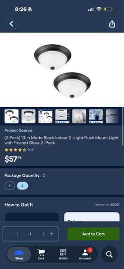 (2-Pack) 13-in Matte Black Indoor 2-Light Flush Mount Light with Frosted Glass 2 - Pack