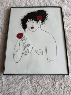 Frances Cannon "Girl with Rose" print with frame 10x8.25