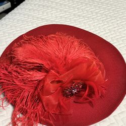Large Red Wide Brim Derby Hat 