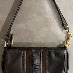 Michael Kors Y2K Small Brown Leather Shoulder Bag Wristlet Mini Gold Hardware Top Zip