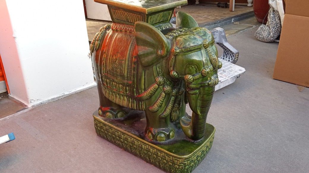 Hollywood Regency Chinese Export Green Glazed Elephant Garden Seat, by ArtAsia