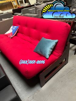 Red futon couch sofa new Nuevo wooden