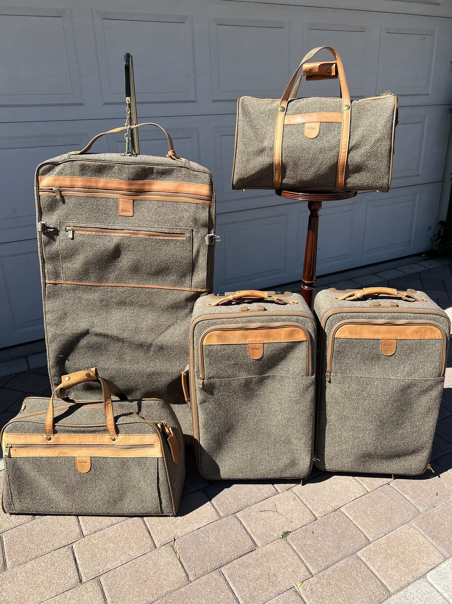 Vintage Tweed and Leather Authentic Hartmann Luggage Set