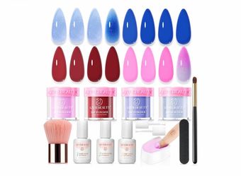 AzureBeauty Pinkish Blue Ombré Dip Powder Nail Kit For Thin And Soft Nails