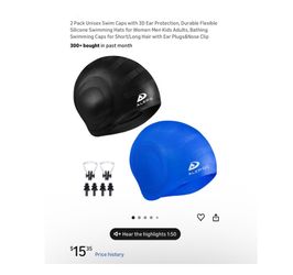 Brand new 2 Pack Unisex Swim Caps with 3D Ear Protection