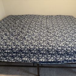 Queen Metal Bed Frame With Free Mattress, Mattress Protector And Bed Cover