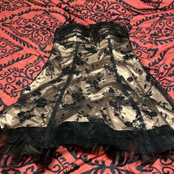Gold With Black Lace Dress