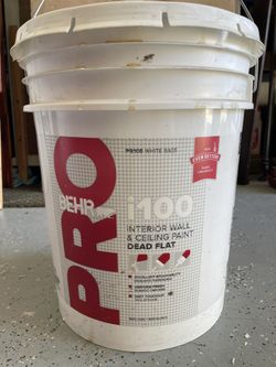 5 Gallons INTERIOR Flat Wall Paint Brand: BEHR Color: Swiss Coffee