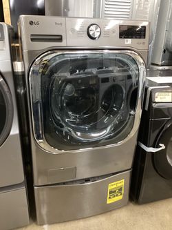 LG 5.2 cu.ft. Smart Front Load Washer with TurboWash and 1.0 cu.ft. SideKick Pedestal Washer with Direct Drive Motor