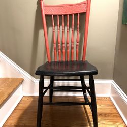 Vintage Princeton Chair Wooden Carved Spindles Turned Black Orange