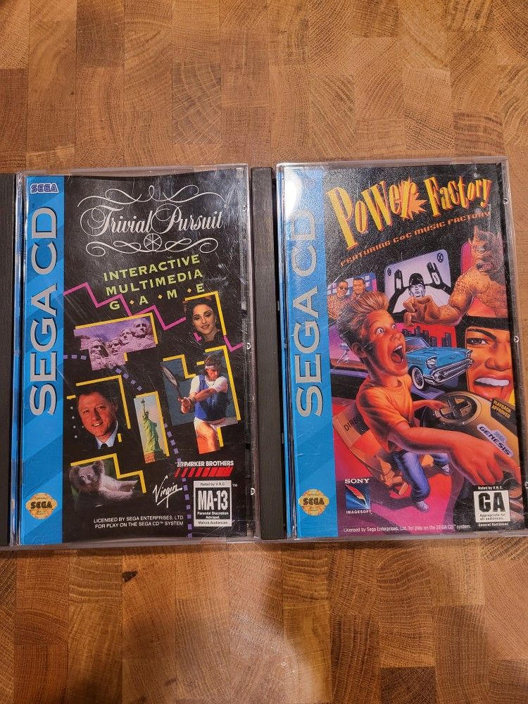Sega CD 2 Games Trivial Pursuit And Power Factory