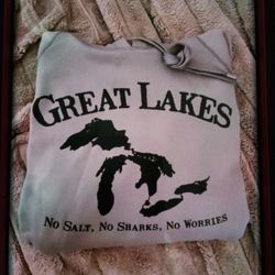 Great Lakes Michigan Pullover Hoodie Gray  Black Unisex Medium Fleece