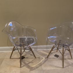Clear Armchairs With Eiffel Wood Base Set Of 2