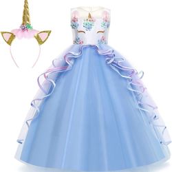 Foierp Princess Unicorn Dress for Girls - Unicorn Costume with Headband Birthday Pageant Halloween Party Dresses Up 3-12Y