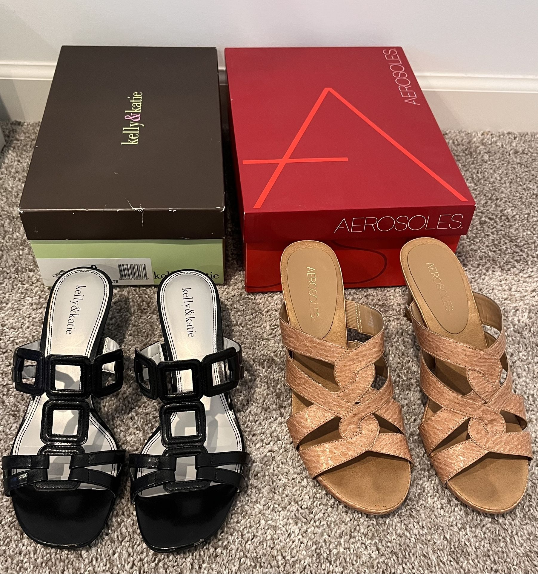 Black And Tan Heeled Sandals- Women’s Size 9