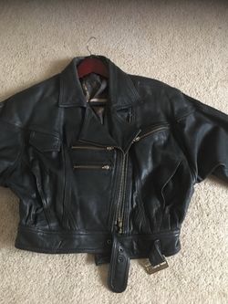 Black leather motor jacket