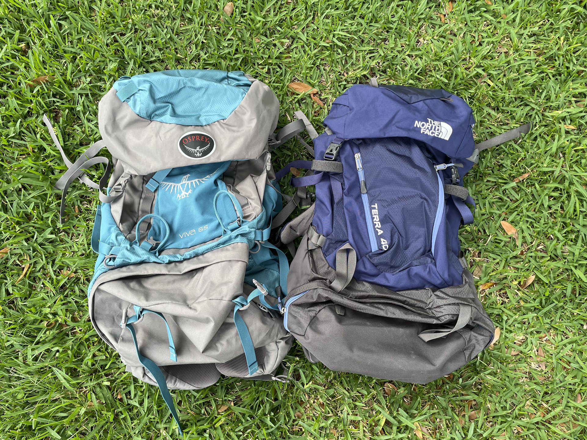 The North Face Terra 40 & Osprey Viva 65 backpack hiking camping