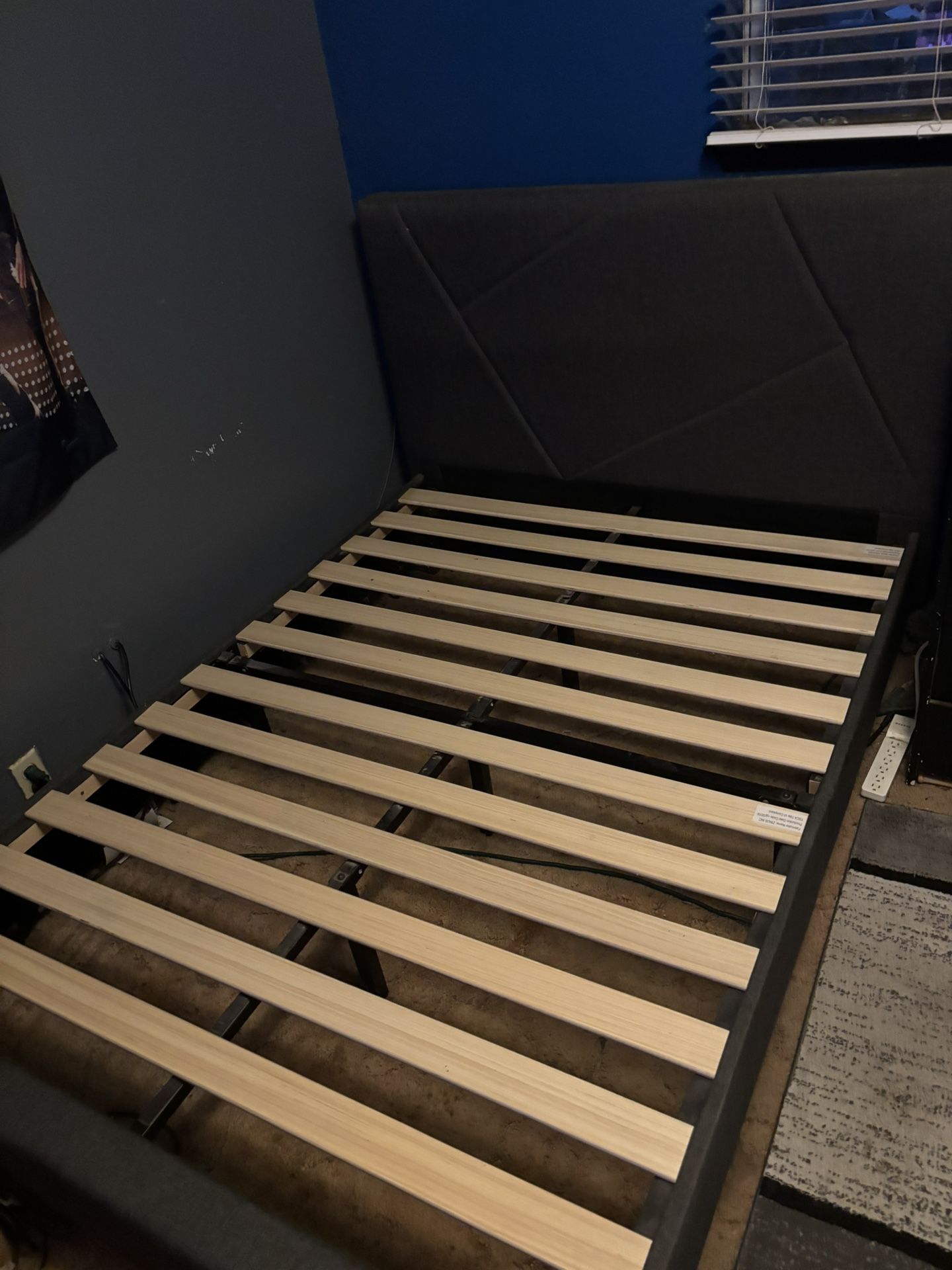 Full size Upholstered Bed Frame With Wooden Slats