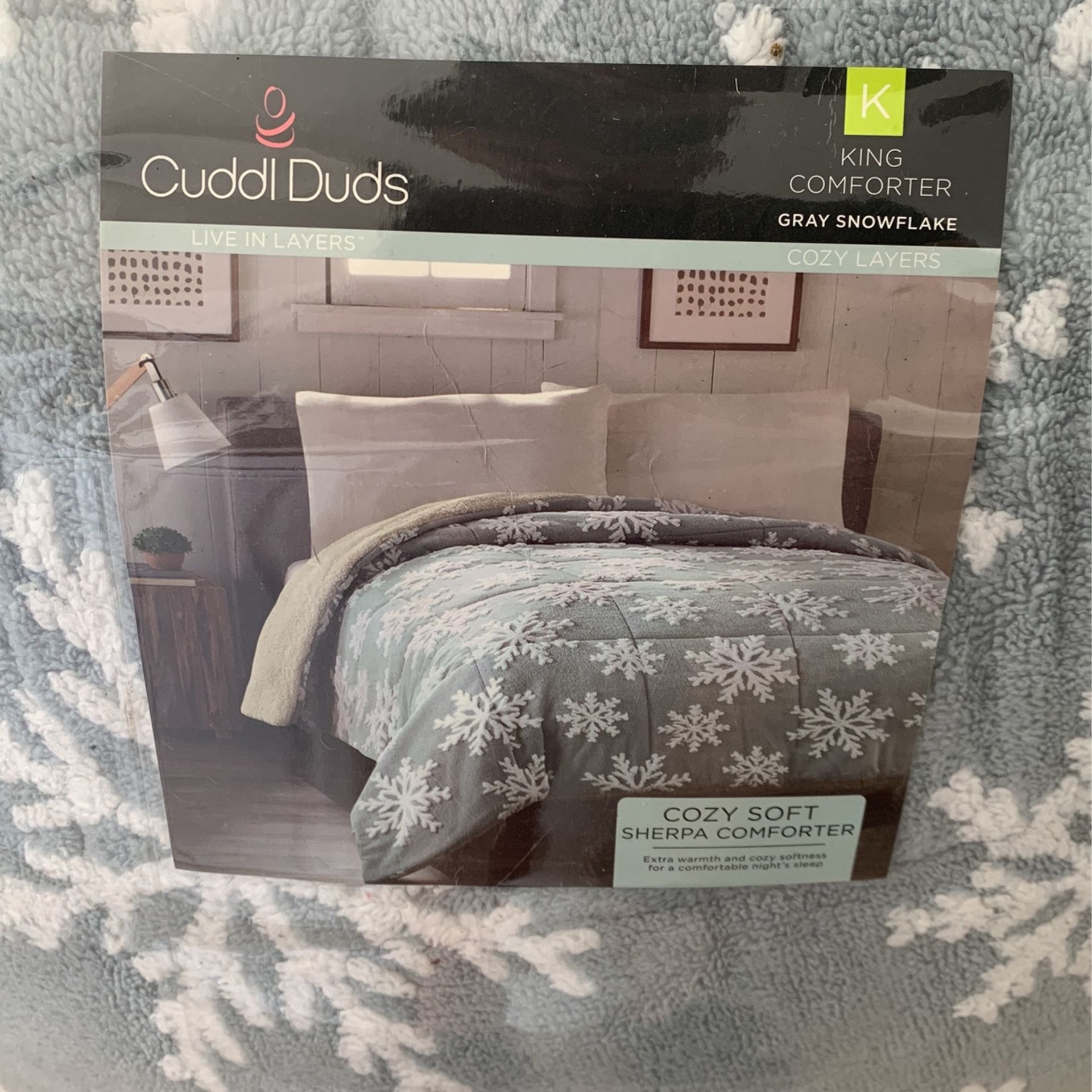 Kohls Cuddl Duds Cozy Soft Comforter Blanket - King - Gray Snowflake