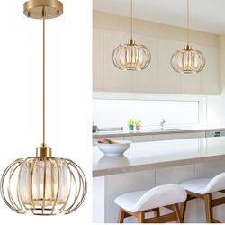 XSDeTu Gold Crystal Pendant Light Kitchen Island Light Adjustable 59 inch Cord