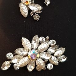 Vintage Flower cluster Brooch and clip earrings.