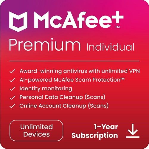McAfee - McAfee+ Premium (Unlimited Devices) Individual Antivirus and Internet Security Software (1-Year Subscription) Digital Code
