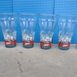 Vintage Christmas Coca Cola 16 oz. Collectible Glass Pine Bough Flared 6 Count