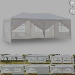 10'x20' Outdoor Canopy Party Wedding Tent White Gazebo Pavilion with 6 Side Walls