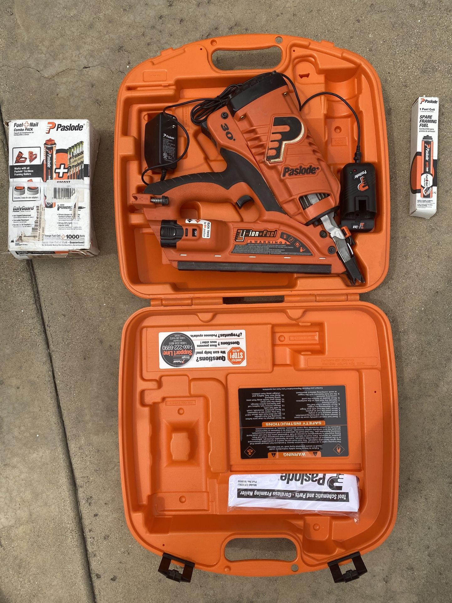 Paslode Framing Nailer. Model CF325Li. Nails. Spare Framing Fuel Cell