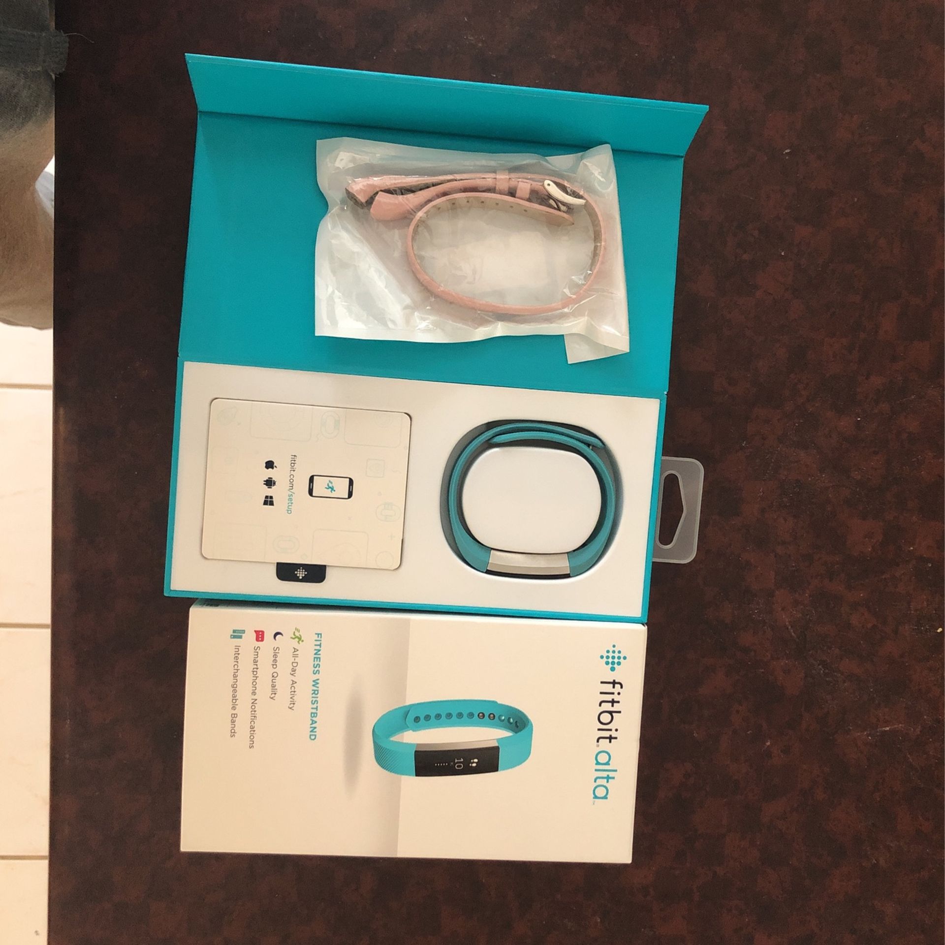 Fitbit Alta Pink And Teal Band (broken Charger Clip)