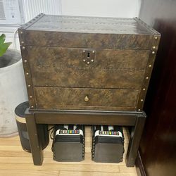 Tin-Clad Accent Table w/ Hidden Storage & Drawer – Nailhead Detail