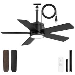 42 in. Outdoor Black Waterproof Ceiling Fan with Lights and Remote Control, 6-Speeds, 3-CCT, Hook-Hung IP65 Ceiling Fans