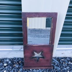Primitive Star Decor Wooden Wally Sign Mirror Distressed 