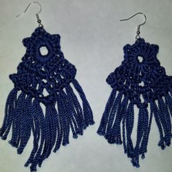 Navy blue handcrafted crocheted earrings 