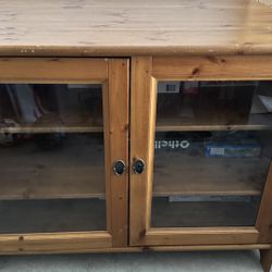 Wooden TV Stand with Glass Doors 