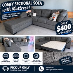 Gray L-Shaped Sectional Sofa with Sleeper Mattress