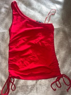 Red One-Shoulder Ruched Top