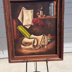 SALE Large Vintage Framed Table Writing  Still Life Oil On Canvas Not Signed 