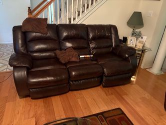 Dark Brown Leather Reclining Sofa