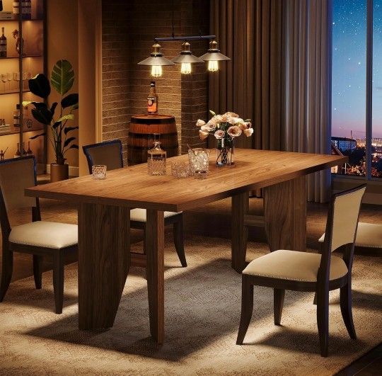 63" Dining Table for 4-6, Farmhouse Kitchen Table with Sturdy Legs, Rectangular Dinner Table for Kitchen, Dining Room (Rustic Brown)