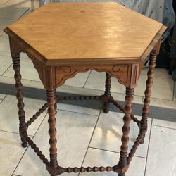 Antique Hexagonal Wood Side Table 