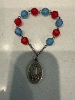 devotional rosary bracelet FATIMA red and blue faceted glass beads